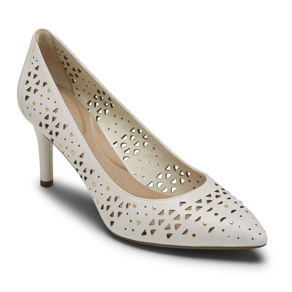 Rockport Heels For Womens White - Total Motion 75mm Perforated Studded - JU7246395